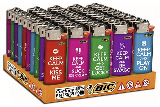 Accendino Bic J26 Maxi Decorato Keep Calm Expo x 100pz Accendino Bic J26 Maxi Decorato Keep Calm Expo x 100pz