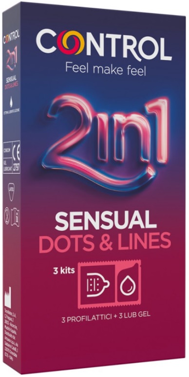 Control 2in1 Sensual Dots Kit Profilattici + Lubrificante x 3pz