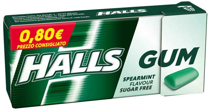 Chewingum Halls Gum Spearmint Flavour Sugar Free x 24pz