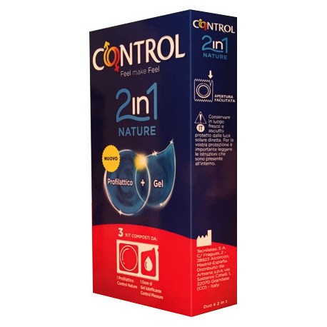 Control 2 in 1 Nature Kit Profilattici + Lubrificante x 3pz Control 2 in 1 Nature Kit Profilattici + Lubrificante x 3pz