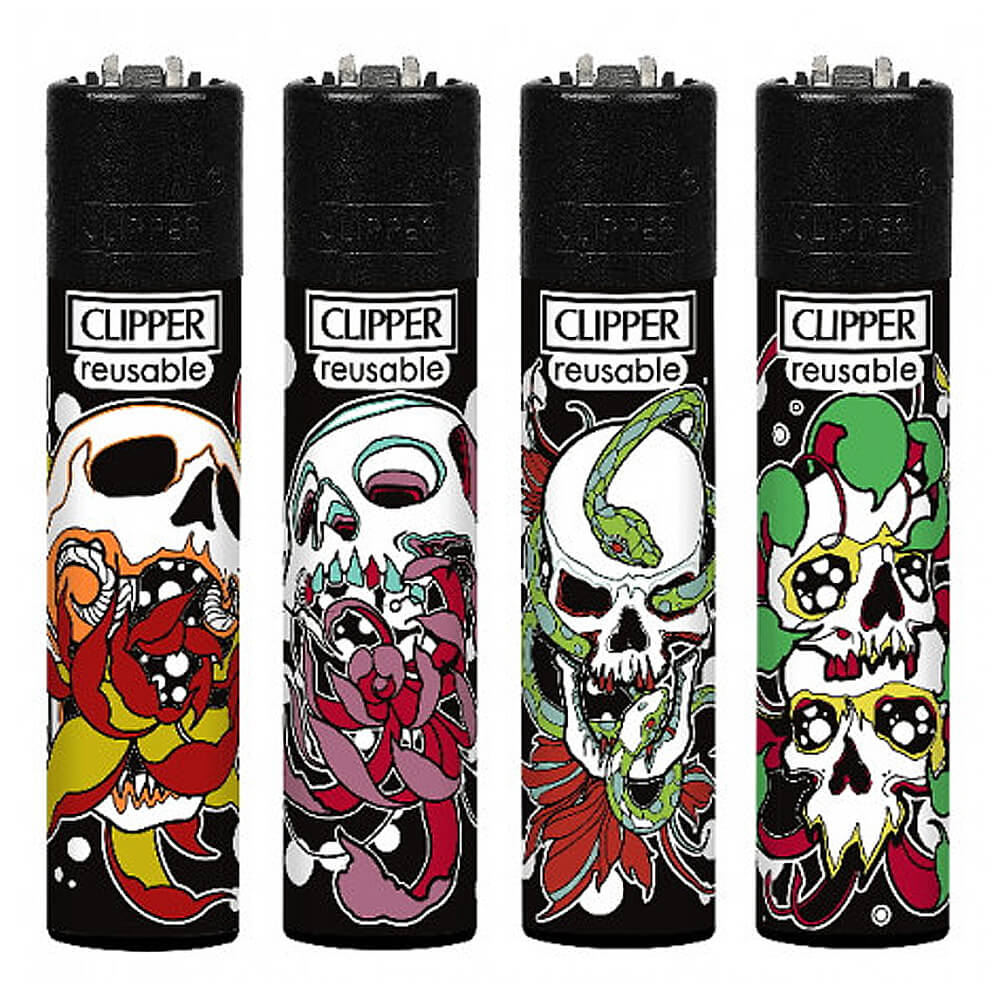 Accendino Clipper Large Skulls Flowers x 48pz - Clicca l'immagine per chiudere