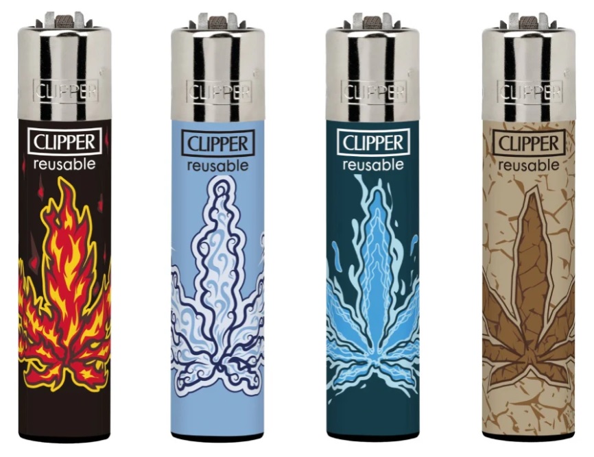 Accendino Clipper Large Weed Elements x 48pz Accendino Clipper Large Weed Elements x 48pz