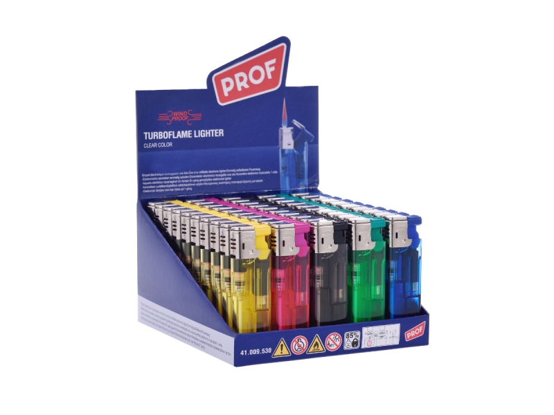 Accendino Prof Slidecup Clear Color Turbo Antivento x 50pz