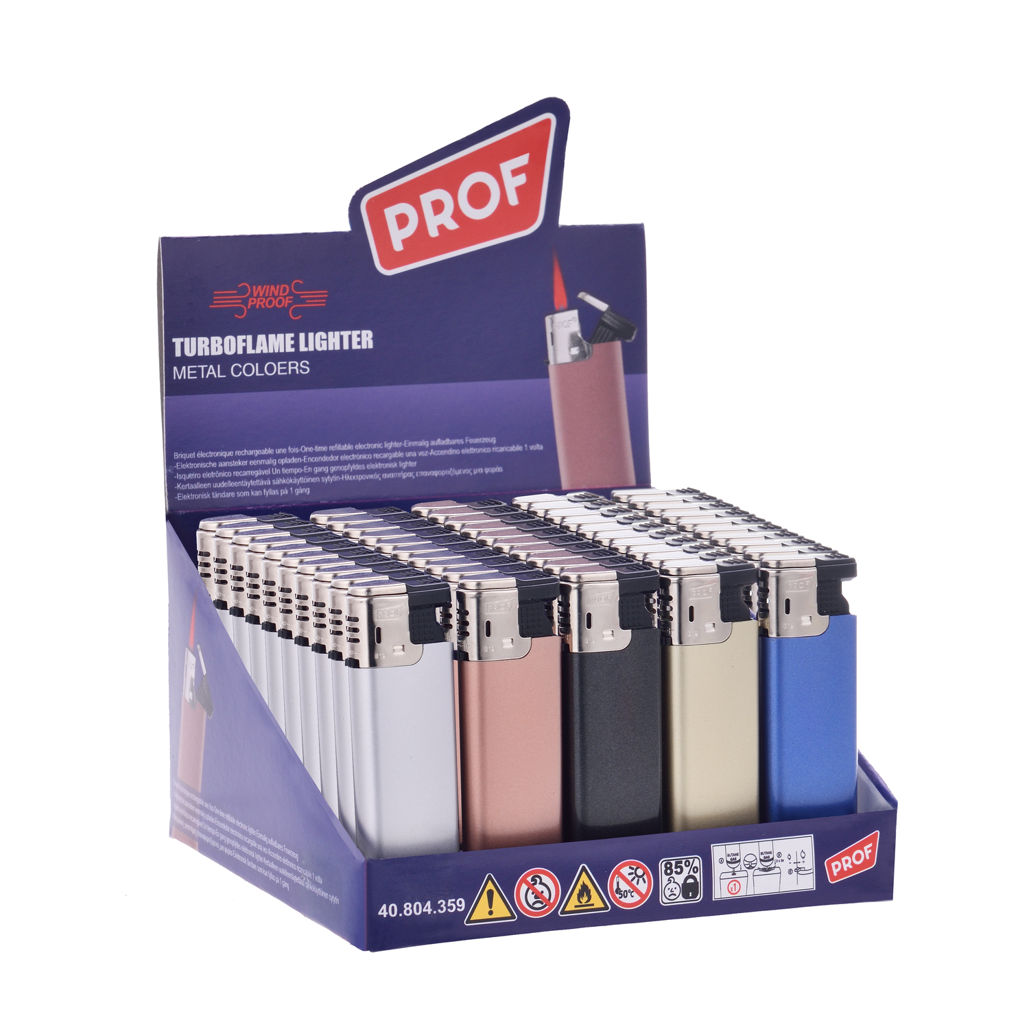 Accendino Prof Slidecup Metal Colors Turbo Antivento x 50pz Accendino Prof Slidecup Metal Colors Turbo Antivento x 50pz