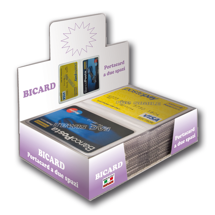 Portacard in PVC Cristal Alplast Bicard a 2 Scomparti x 50pz