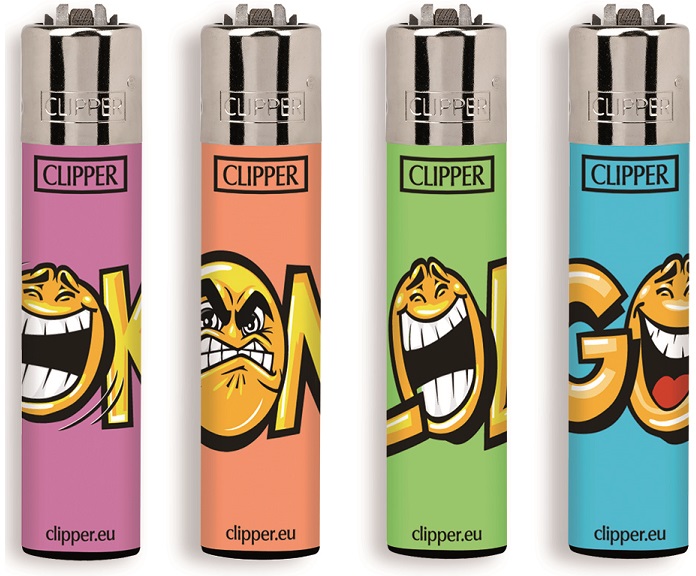 Accendino Clipper Large Emoticons 14 x 48pz + Gas Omaggio