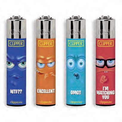 Accendino Clipper Large Emoticons Wtf Traslucido x 48pz