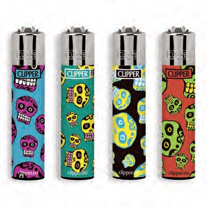 Accendino Clipper Large Fluo Skulls Si x 48pz Accendino Clipper Large Fluo Skulls Si x 48pz