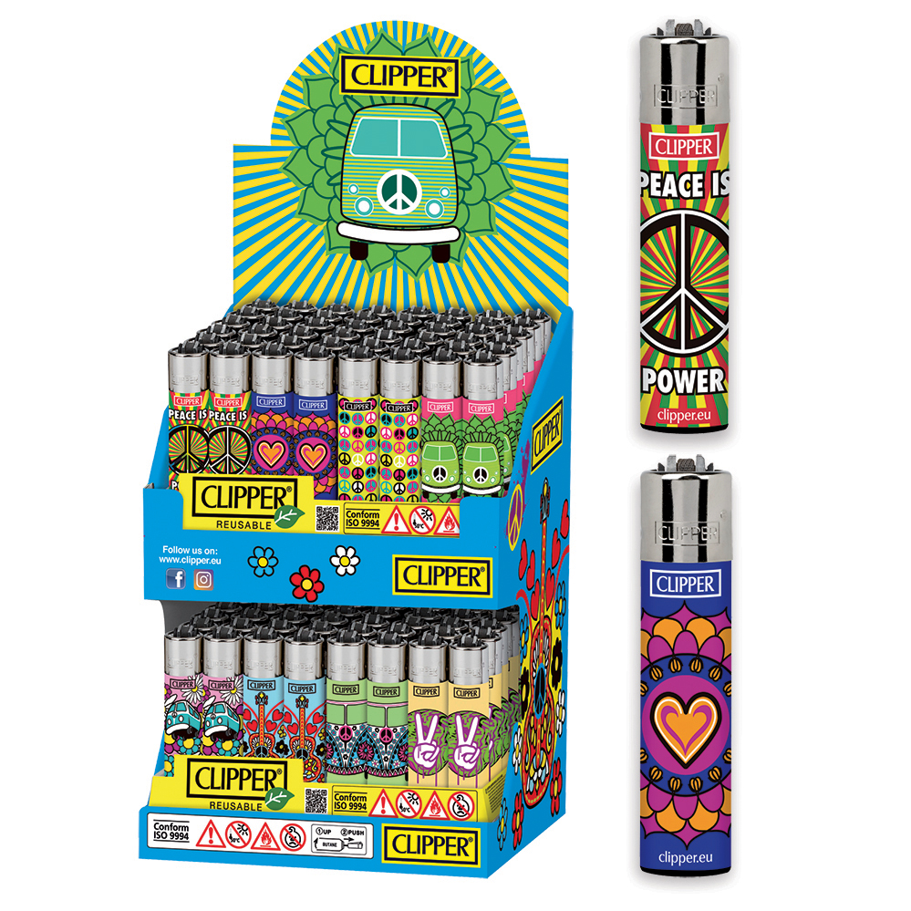 Accendino Clipper Large Hippie Fun Expo x 96pz Accendino Clipper Large Hippie Fun Expo x 96pz