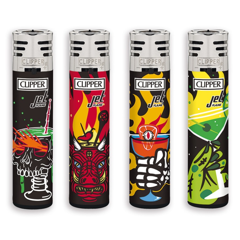 Accendino Clipper Large Jet Flame Skull Drinks x 48pz