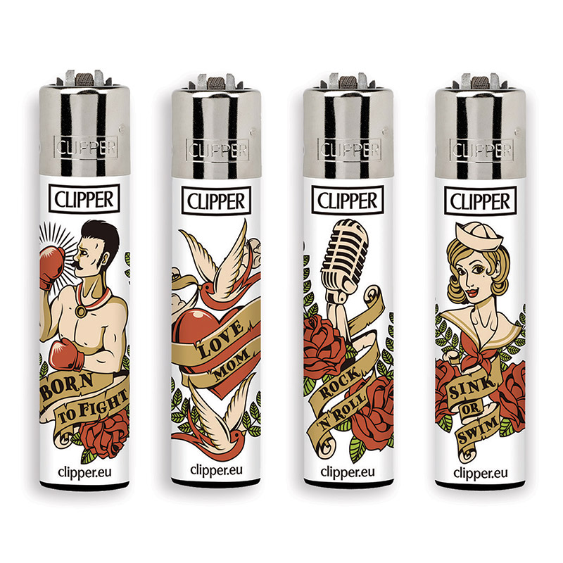 Accendino Clipper Large Tattoo 10 Vintage x 48pz