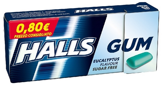 Chewingum Halls Gum Eucalyptus Flavour Sugar Free x 24pz
