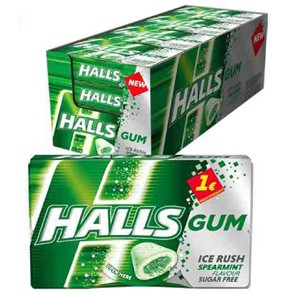 Chewingum Halls Gum Ice Rush Spearmint Flavour Sugar Free x 16pz